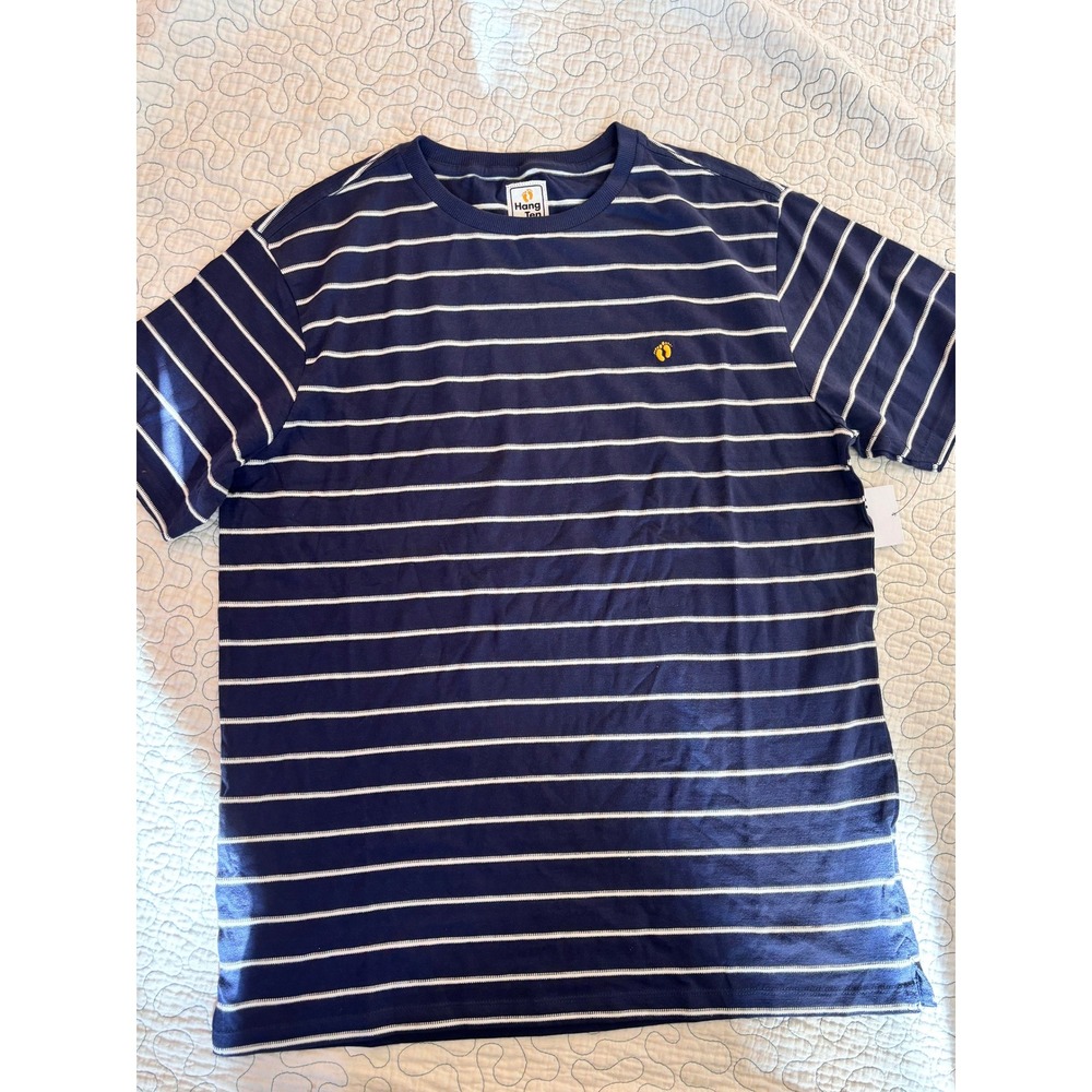 Hang Ten Mens Sunset SS Tee Navy White Striped Crewneck Shirt Size Medium